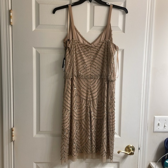 NWT Adrianna Papell Size 16W Taupe & Pink sequin beaded flapper Cocktail Dress - Picture 9 of 13
